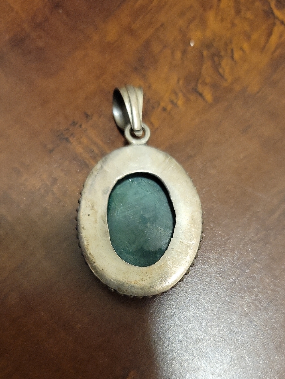 Sterling Silver Green Malachite Oval Pendant - Picture 2 of 3